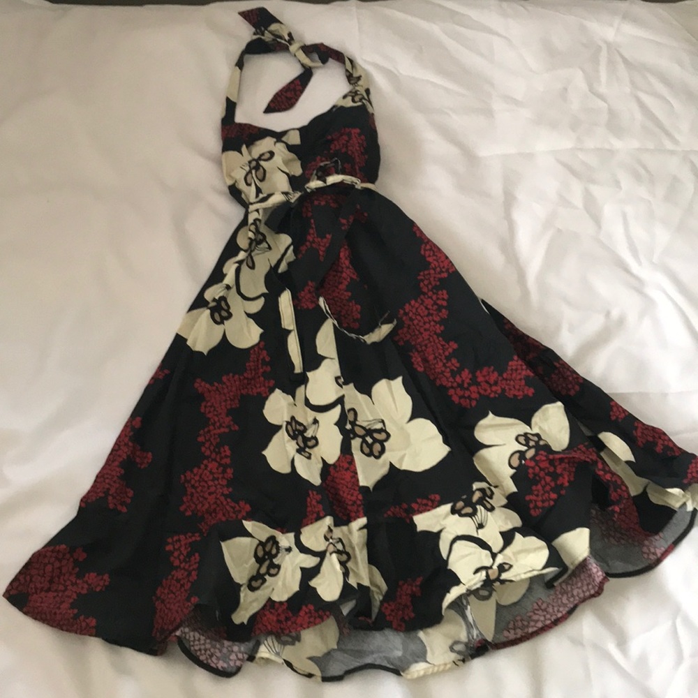 Vintage style halter top, backless floral dress